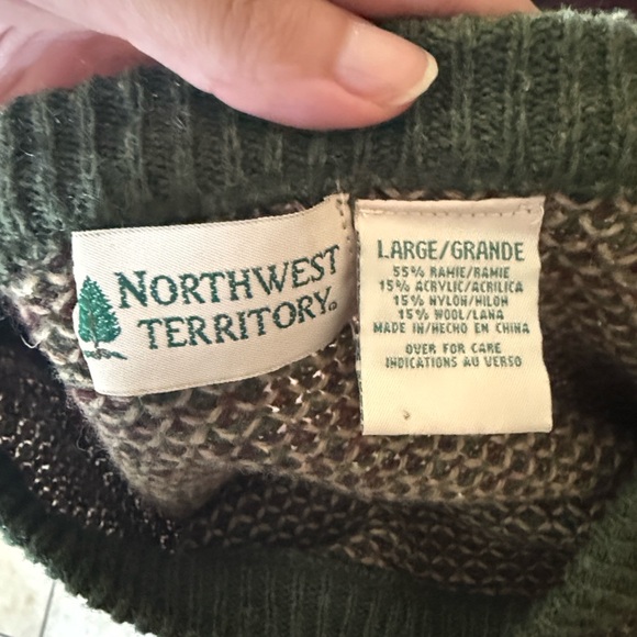 Northwest Territory 90's VTG Men Green Wool Blend Knit Crewneck Sweater Size L - Picture 5 of 5